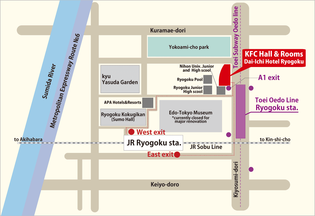Area map KFC Hall & Rooms (Ryogoku, Tokyo)
